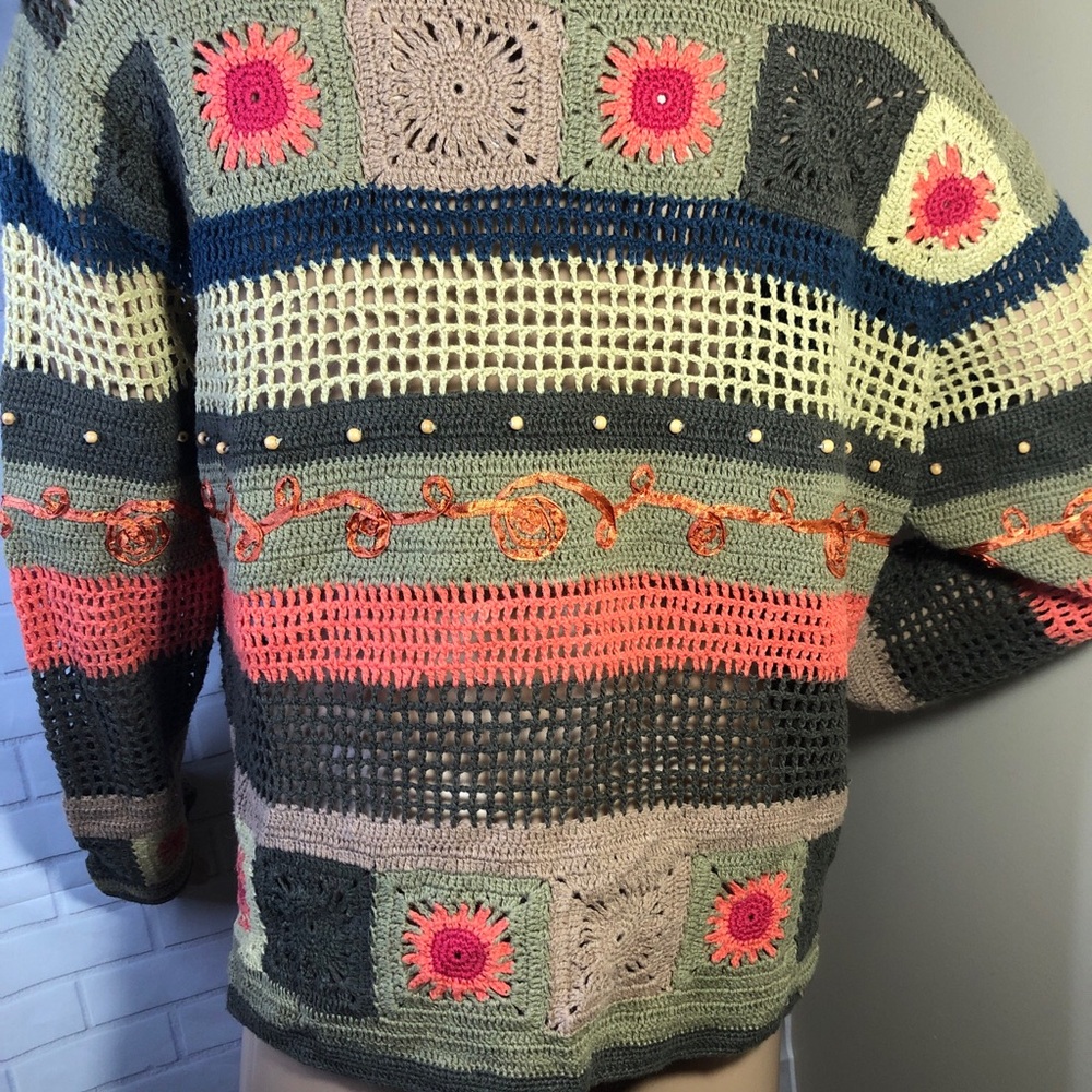 Colorful Crochet Button-Up Cardigan - Picture 7 of 9